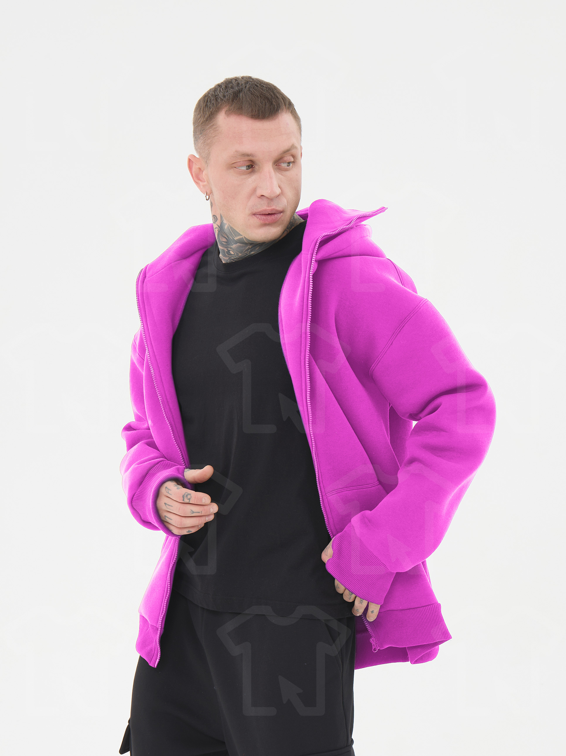 Худи Oversize BALACLAVA ZIP (на молнии) Премиум с начесом, цвет: фуксия